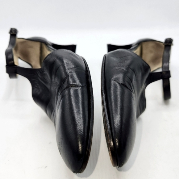 YVES SAINT LAURENT VINTAGE LEATHER T-STRAP ALMOND TOE MARY JANE SHOES BLACK 7.5 - Picture 8 of 15